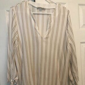 Michael Kors XL Shirt, White with Tan Vertical Stripes